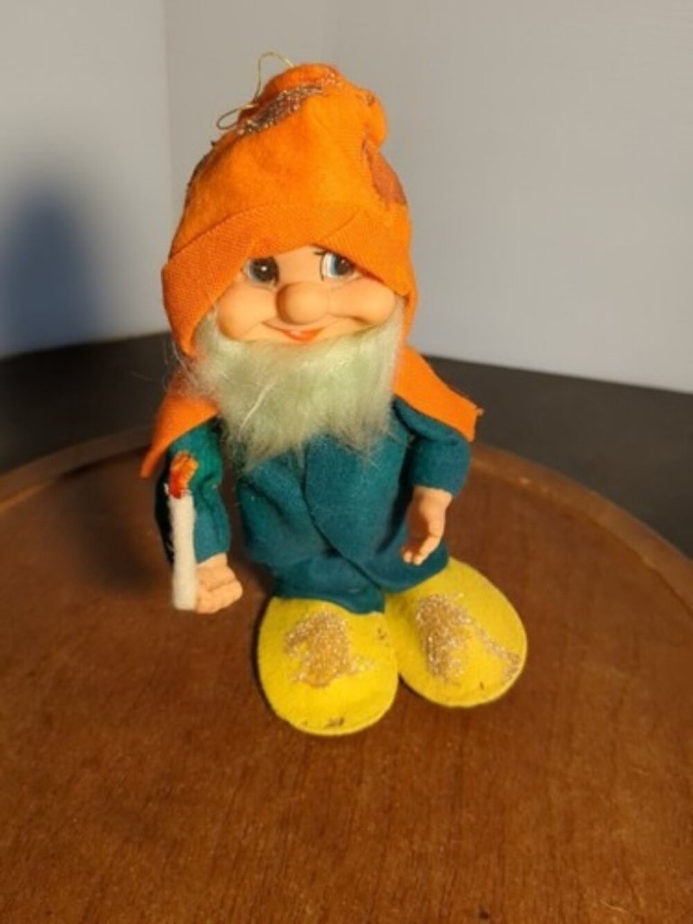 Vintage Christmas Elf Doll With Orange Hat & Candle